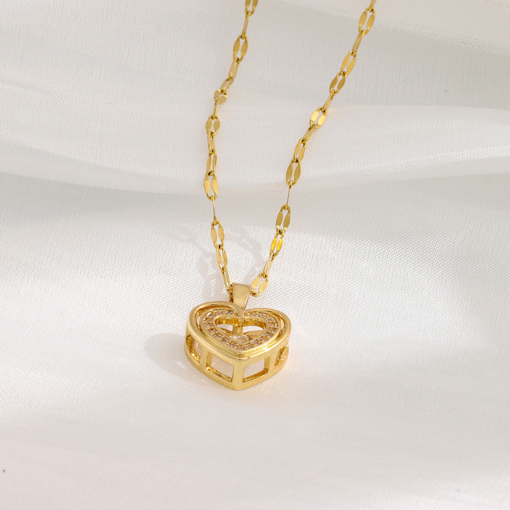 Collar doble “Love” con cristales de imitación y colgante de acero de titanio