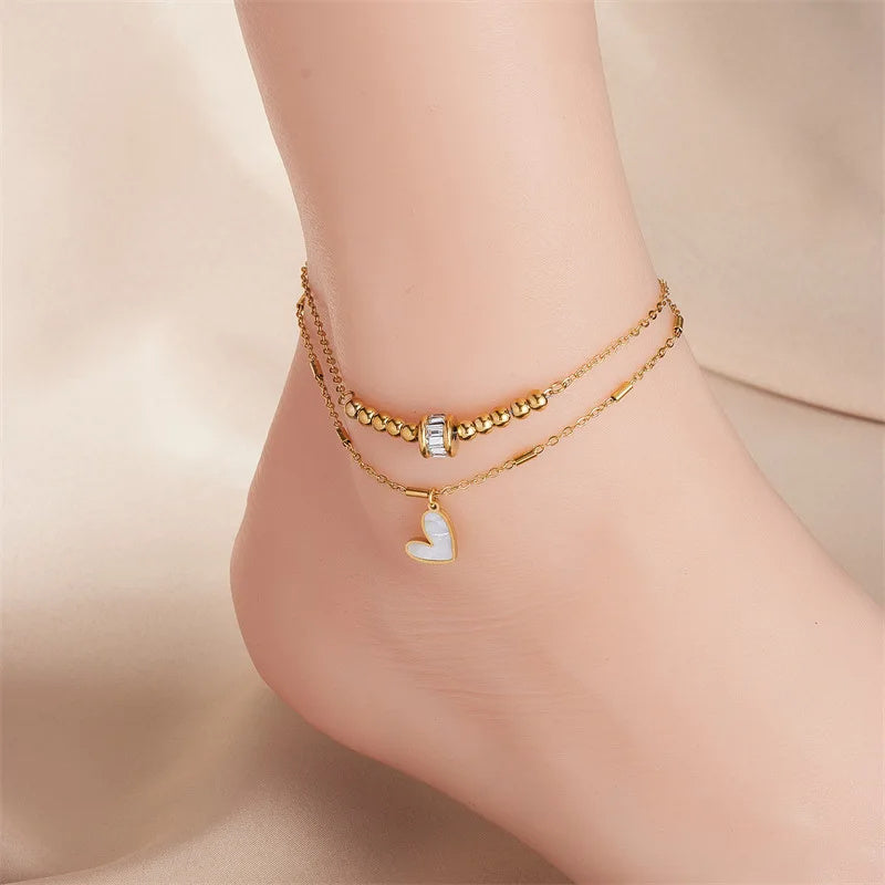 PrimeCrate™ Elegant Heart Charm Double-Layer Anklet PrimeCrate™ Elegant Heart Charm Double-Layer Anklet