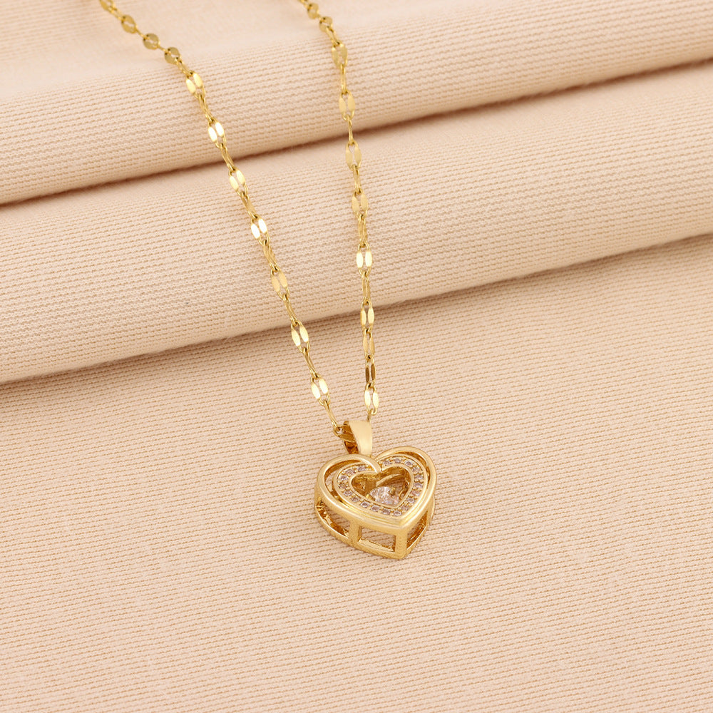 Collar doble “Love” con cristales de imitación y colgante de acero de titanio