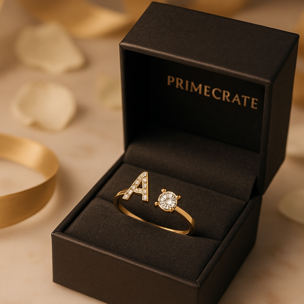✨ PrimeCrate™ Adjustable Initial Ring – Luxury A–Z Collection ✨ PrimeCrate™ Adjustable Initial Ring – Luxury A–Z Collection
