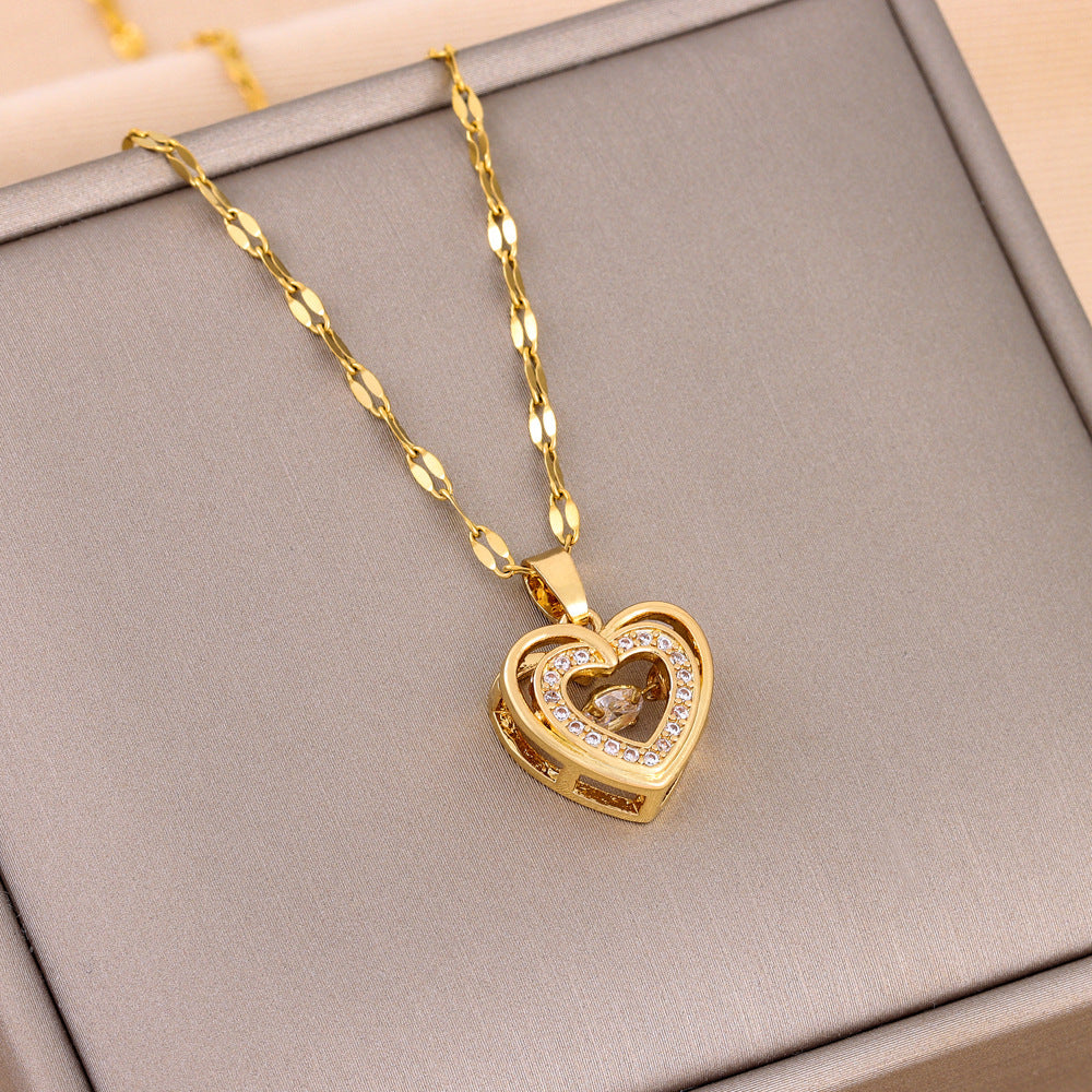 Collar doble “Love” con cristales de imitación y colgante de acero de titanio
