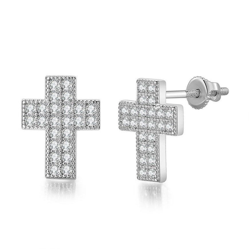 Sterling Cross Diamond Earrings