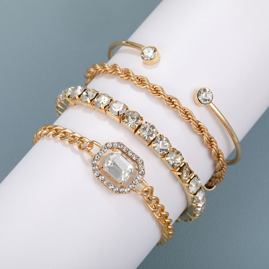PrimeCrate™ Signature Diamond-Effect Bracelet Set (4-Piece Collection)