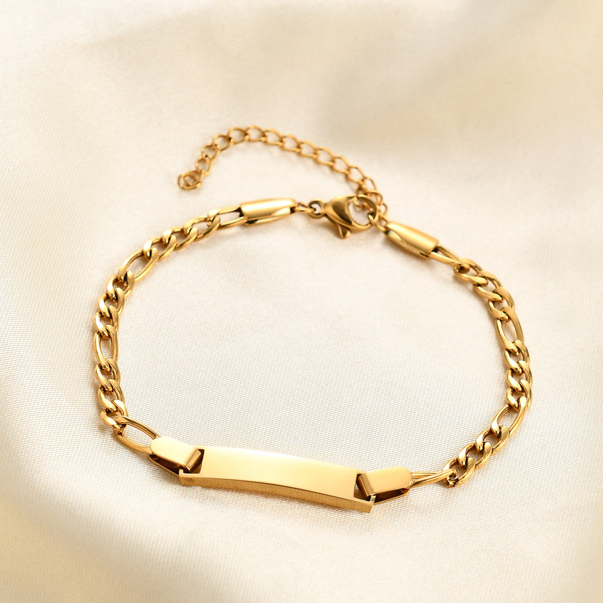 Customizable children's smooth strip stainless steel curved bracelet with adjustable 16+4cm