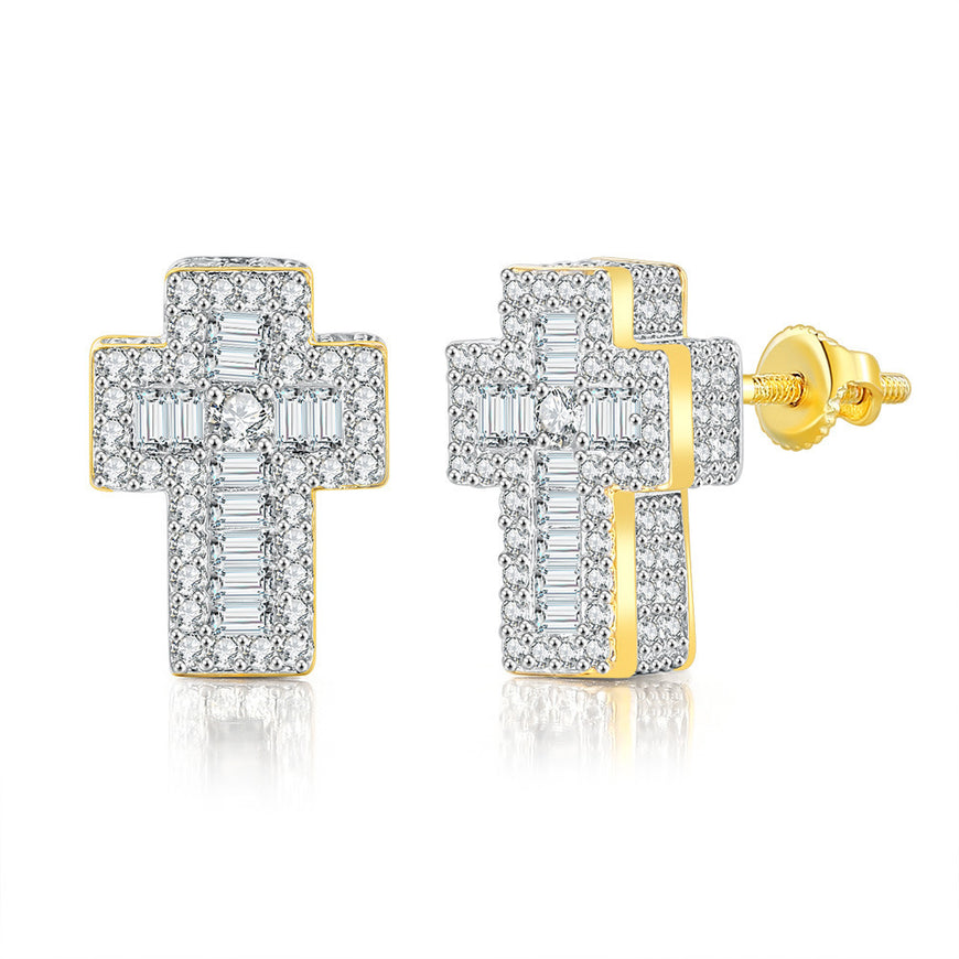 Sterling Cross Diamond Earrings