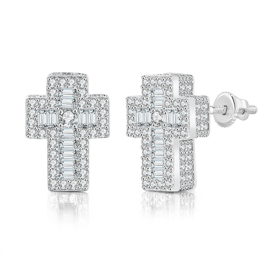 Sterling Cross Diamond Earrings