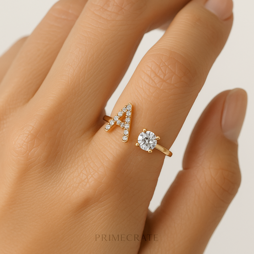 ✨ PrimeCrate™ Adjustable Initial Ring – Luxury A–Z Collection