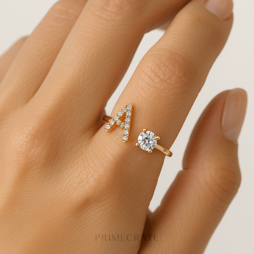 ✨ PrimeCrate™ Adjustable Initial Ring – Luxury A–Z Collection