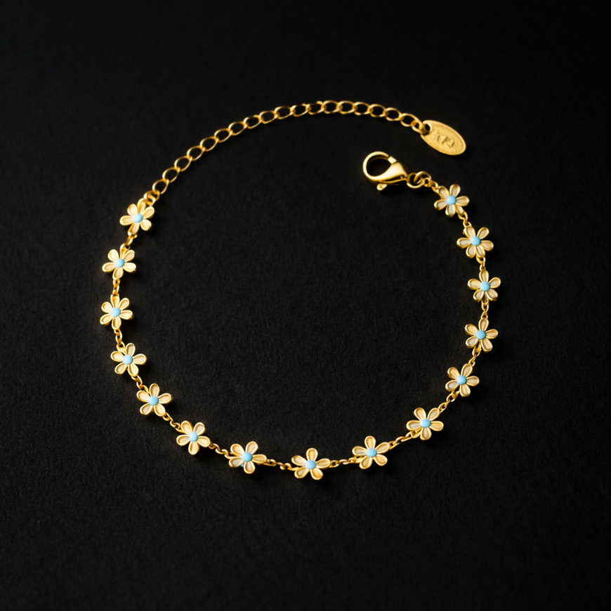Pulsera Floral Dorada – Blue Signature 