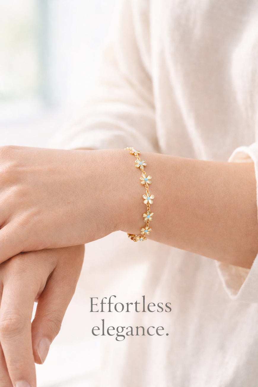 Pulsera Floral Dorada – Blue Signature 