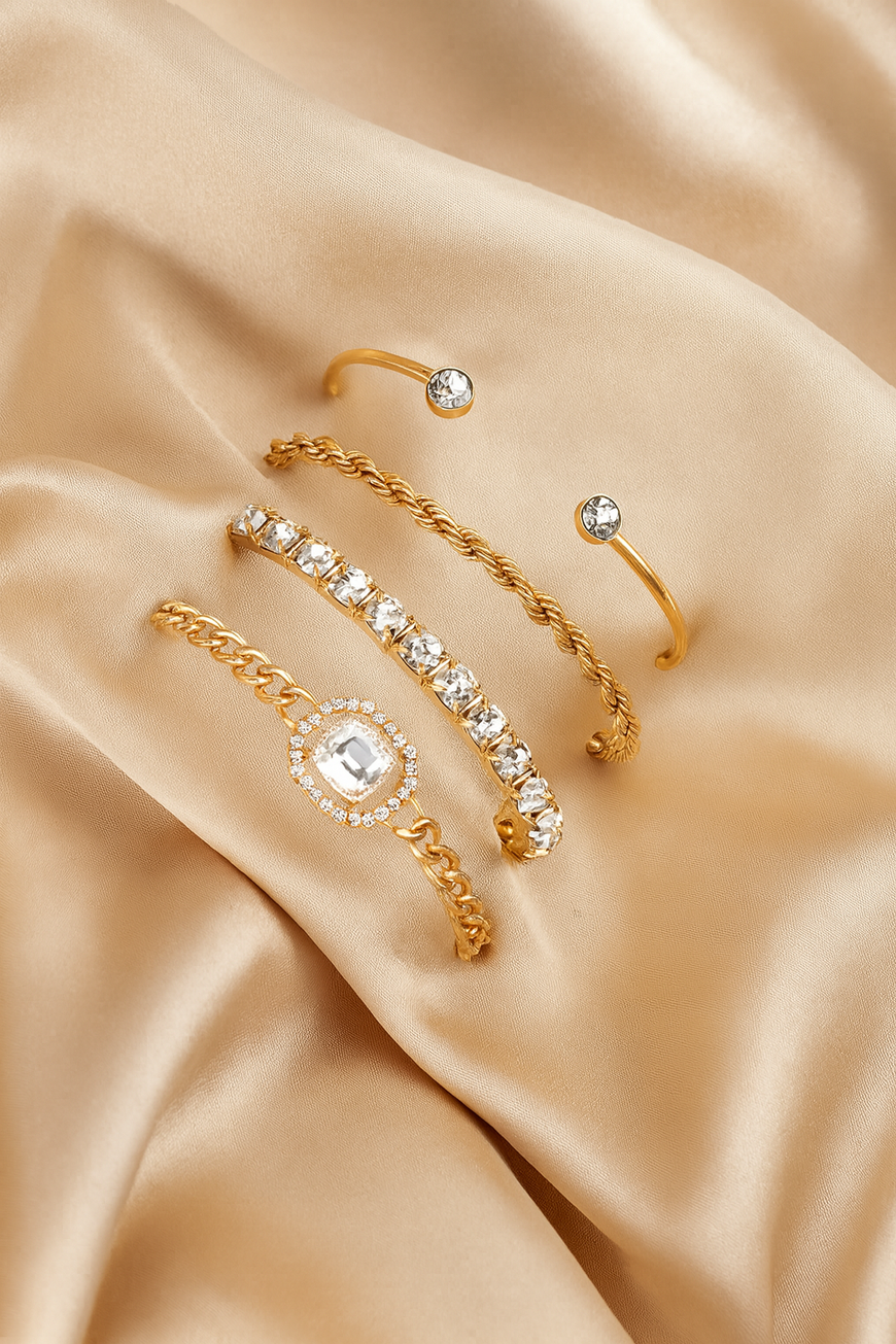 PrimeCrate™ Signature Diamond-Effect Bracelet Set (4-Piece Collection)