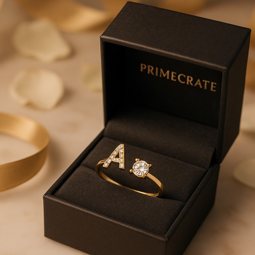 ✨ PrimeCrate™ Adjustable Initial Ring – Luxury A–Z Collection