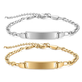 Customizable children's smooth strip stainless steel curved bracelet with adjustable 16+4cm